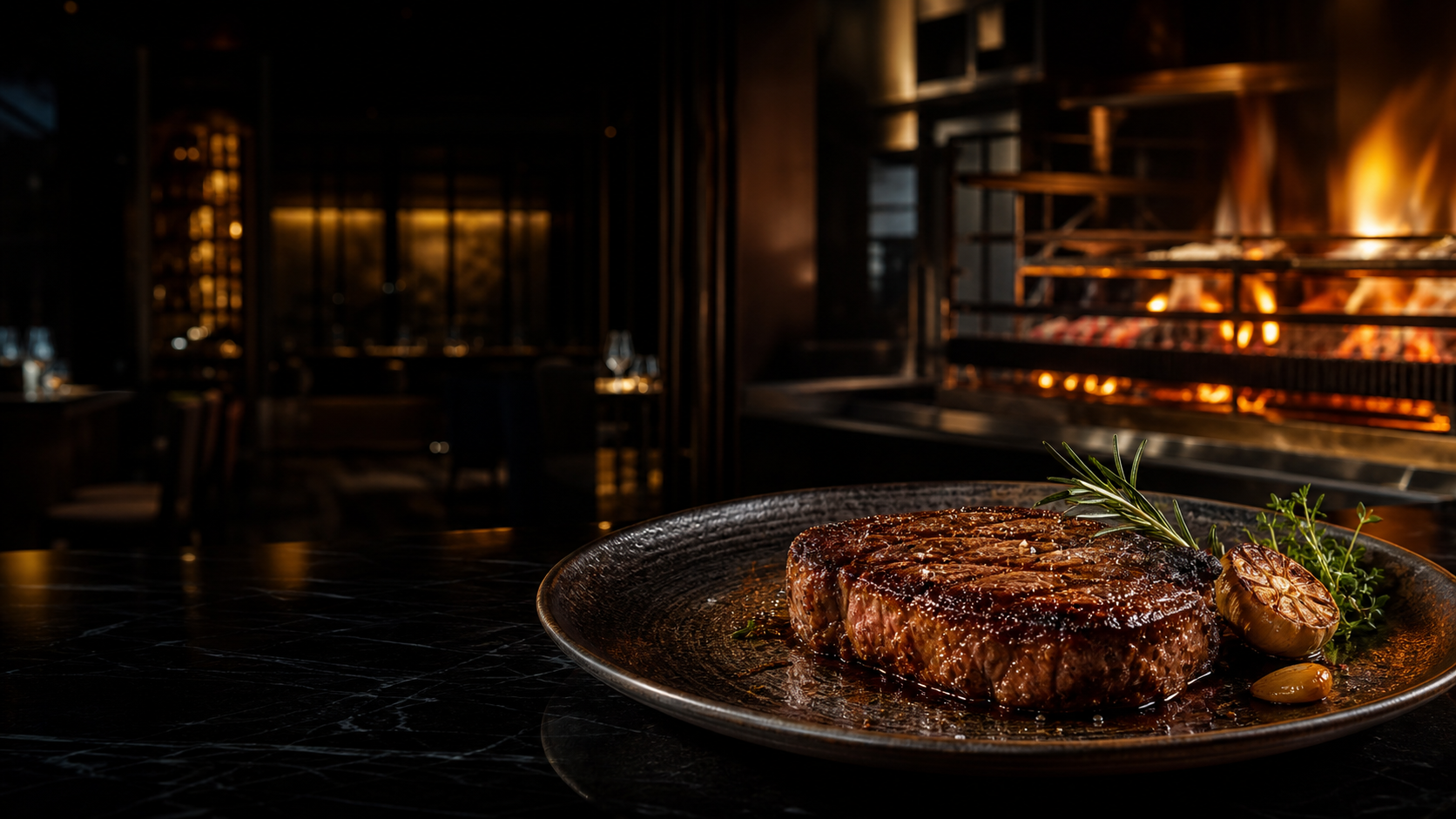 Steak premium na brasa no Bravura Steakhouse
