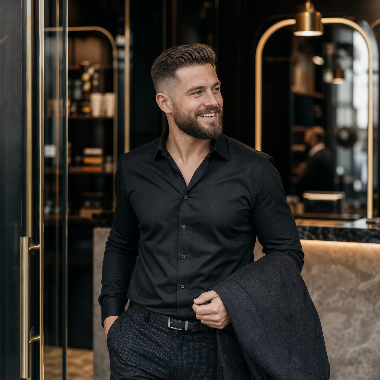 Cliente satisfeito fictício da Imperial Barber Club