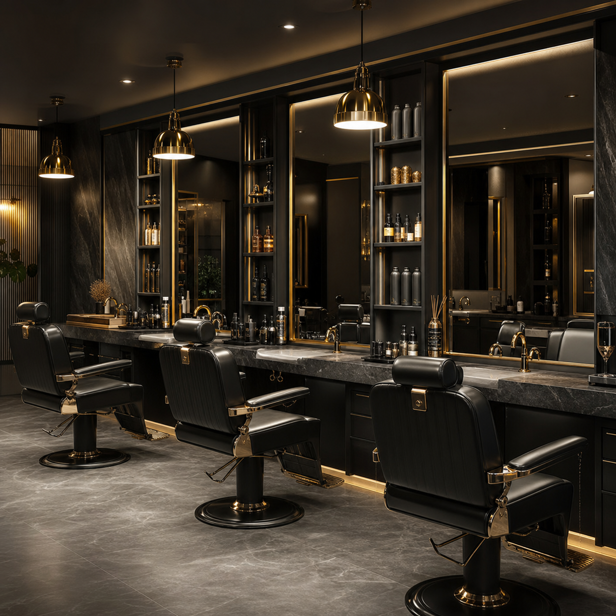 Ambiente interno fictício da Imperial Barber Club